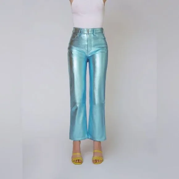 The Mighty Company The Queensway Lamb Leather Silver Pants Straight Leg Size 12 - Picture 5 of 13